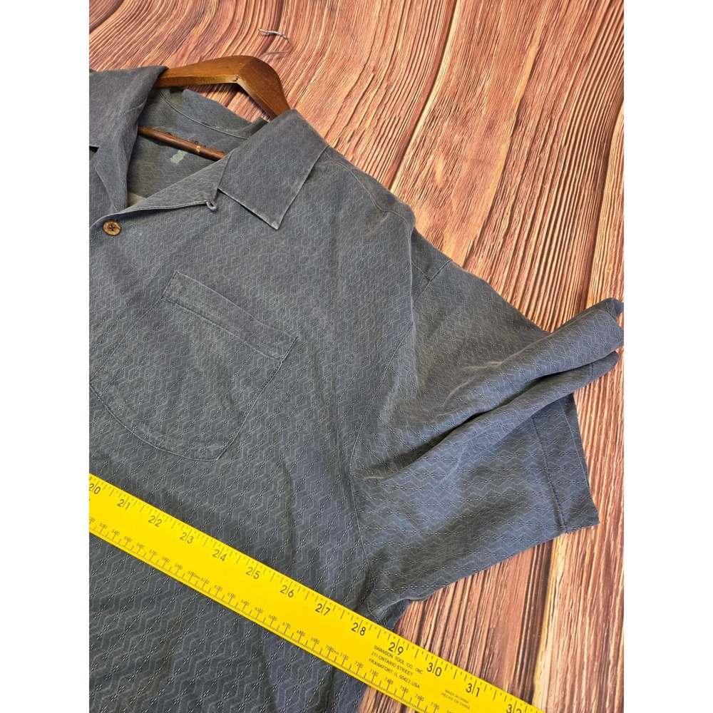 Tommy Bahama Shirt Mens XXL Blue Silk Geometric Jacquard S/S Camp Button Up - Picture 6 of 6